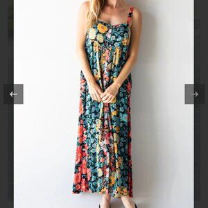 Natural Life Sidney Maxi Dress Black Coral Floral Boho Cottagecore Prairie